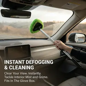 Windshield Cleaning Tool, Microfiber Car Window Cleaner with  Reusable and Washable Microfiber Pads and Extendable Handle