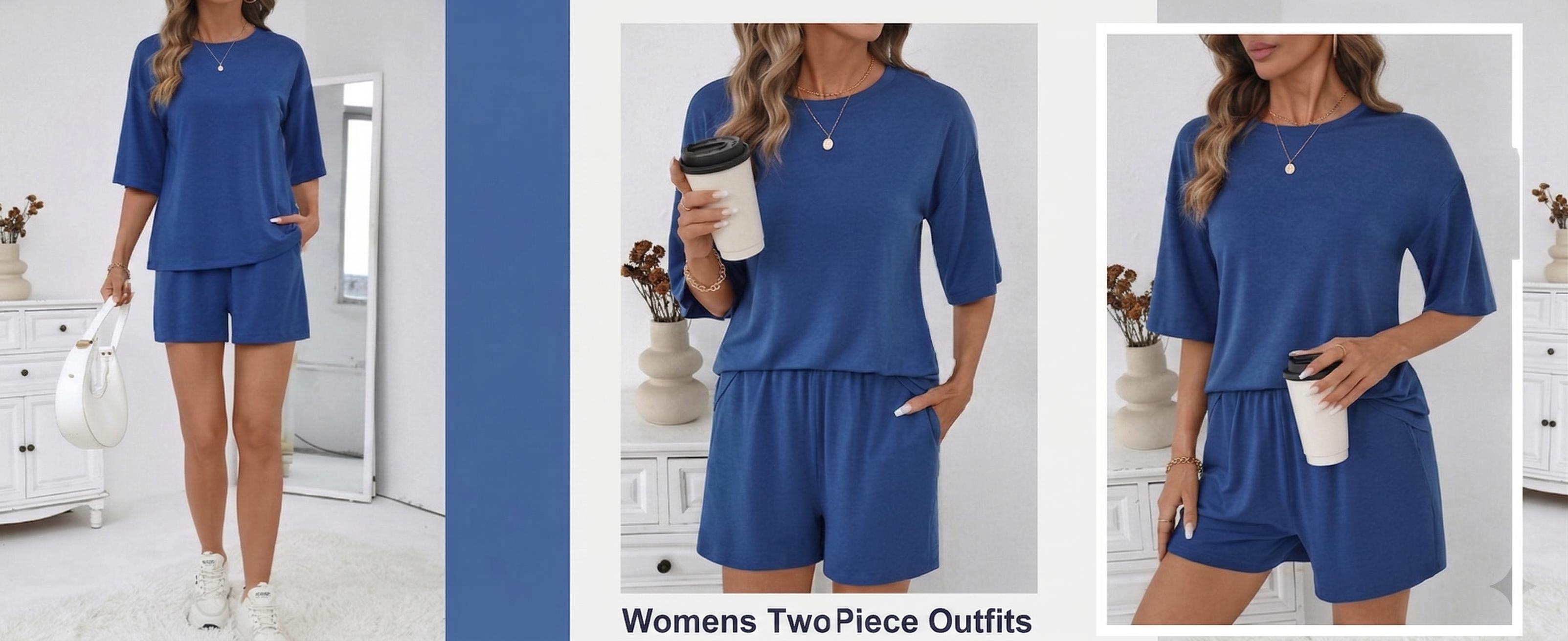 Two Piece Sets for Women Summer 3/4 Sleeve Tops and Elastic Waist Shorts Pajamas Cute Comfy Soft Lounge Striped Pjs