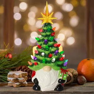 Christmas Resin Gnome Ornament - 7.87-inch Glowing Resin Gnome Christmas Tree with Colorful Lights - Mini Pre-Assembled Hand-Painted Christmas Tree Decoration, Suitable for Indoor Tabletop Display (Christmas Gift)