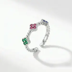 S925 Real Clover Ring Adjustable in Fine Silver 925