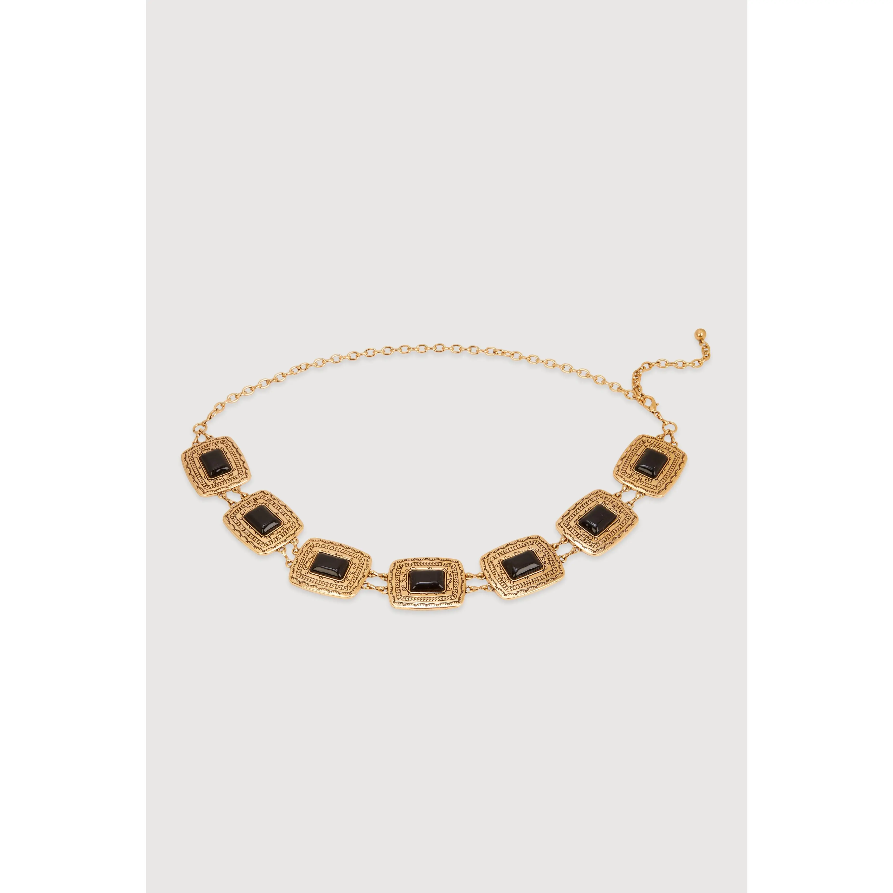 Metallic Trim Gemstone Square Chain Link Belt