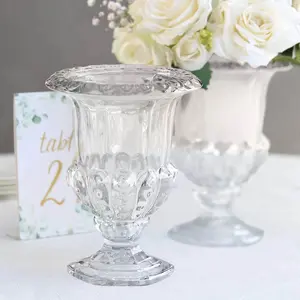 2-Pack Glass Flower Vases Mini Pedestal 8" in Classic Roman Urn Style Clear - Stylish Table Centerpieces