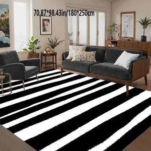 Black-and-white striped carpet in modern wind area can be machine-washed. Home decoration sofa coffee table mat bedside mat dining table mat kitchen study home carpet mat Modern Indoor Rug