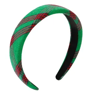 Christmas Headbands for Women Green Plaid Headband Velvet Padded Headband for Women’s Hair Girls Fashion Holiday Women Headbands for Hair Christmas Green Hair Accessories 1 Inch Thick Hair Bands