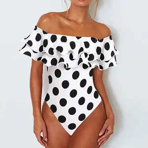 Edda - Black & White Polka Dot Ruffled Swimsuit