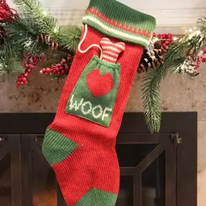 Knit "Woof" Dog Christmas Stocking Pet Gift Friend Set