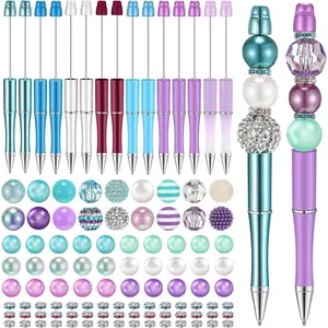 110pcs Beadable Pens set with  15pcs Beadable Pens, 50pcs Assorted Colors Beads, and 45pcs diamond spacers, DIY Accessories Kit, Office Supplies, Gifts