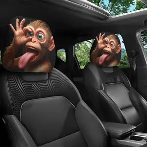 Set of 2, Adorable Monkey Headrest Covers with a Playful Tongue-Out Design, Ideal for Car Interior Decoration, No Padding Included, Easy to Install And Clean, Great for Everyday Use, Long Journeys, And Outings with Friends And Family
