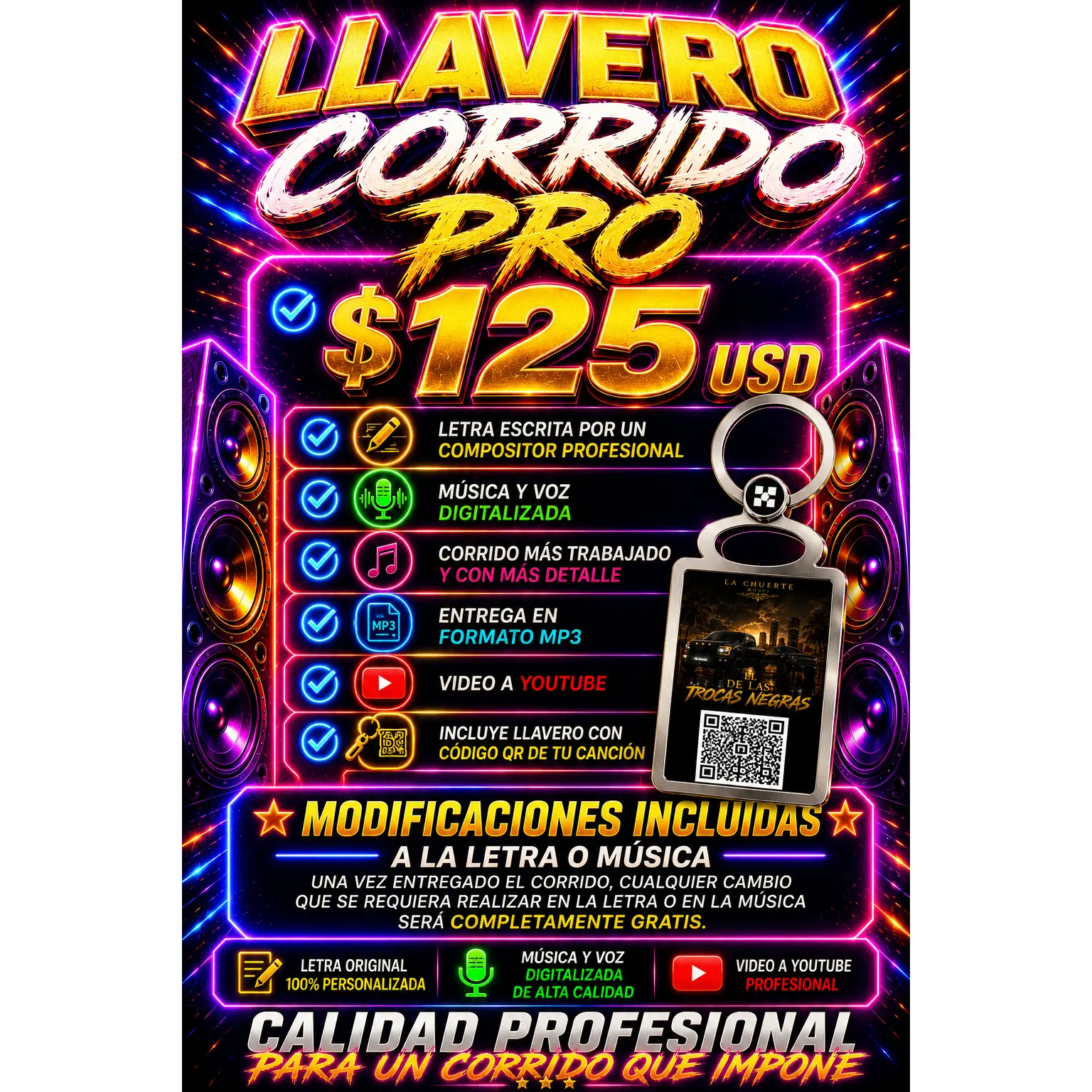 Llavero Corrido Pro voz digital $125USD.