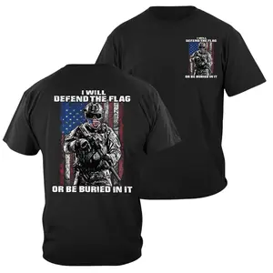 I Will Defend The Flag Shirt, Patriotic Military Soldier Graphic Tee, USA Flag Tactical T Shirt, Veteran Support Apparel, Soft Cotton Blend Shirt