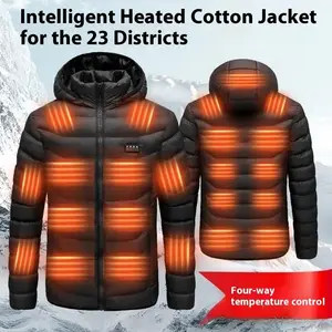 Heated jacket, men's USB heated jacket, lightweight full-zip smart electric heated jacket, winter warm jacket, smart heated cotton jacket, USB rechargeable heated cotton jacket, four-control 23-zone smart heated cotton jacket (power bank not included)