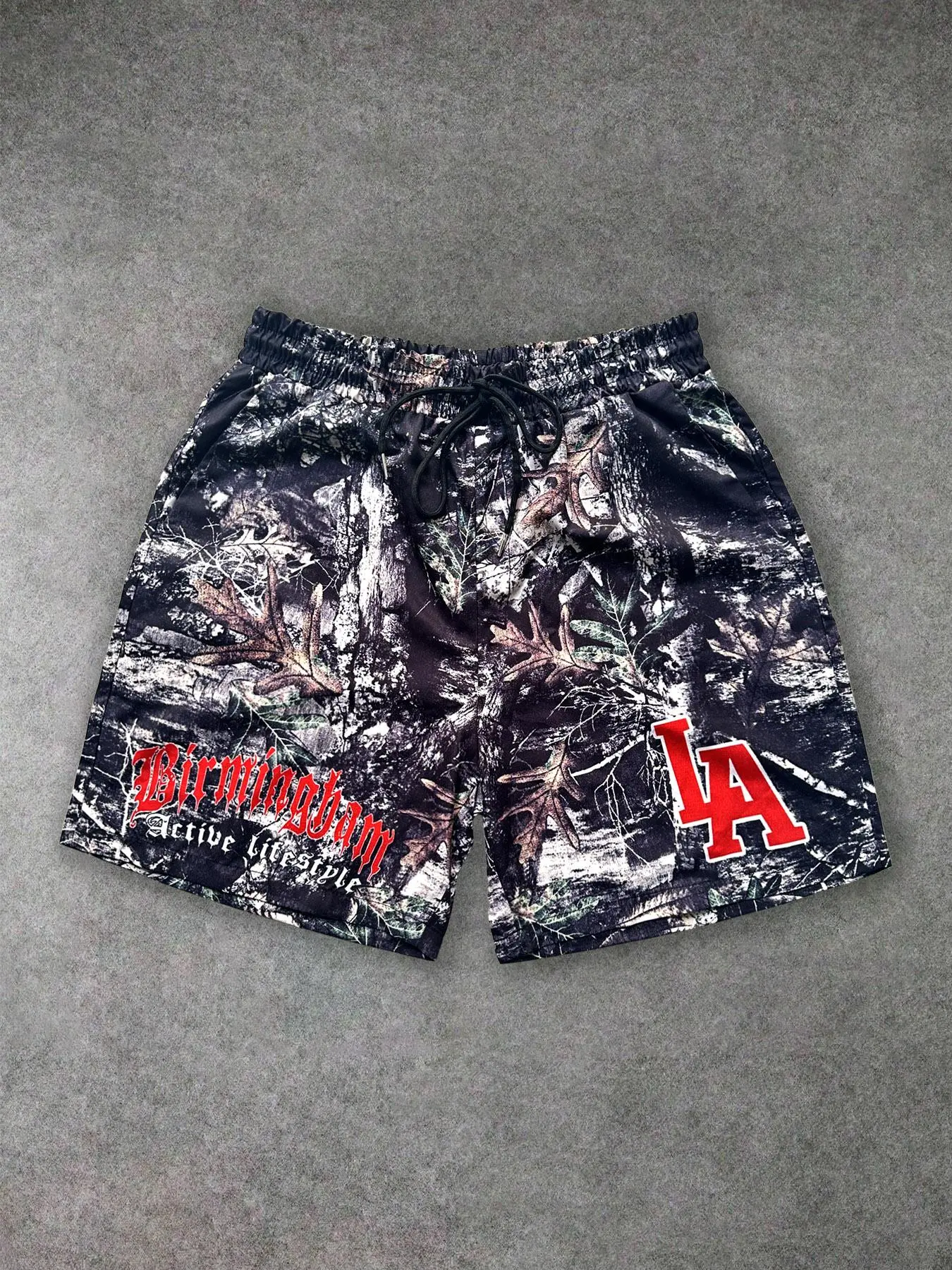 Men's Regular Fit Tree Print Waist Drawstring Shorts, Casual Comfy Breathable Shorts for Summer, Men's Bottoms for Daily Wear, Camouflage Shorts, Camo Pocket Shorts, Graphic Print Shorts