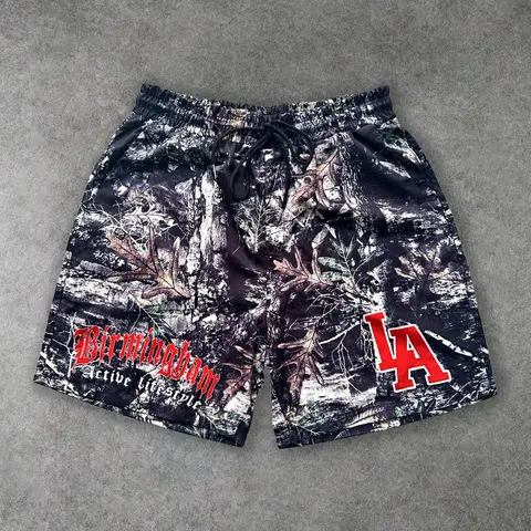Men's Regular Fit Tree Print Waist Drawstring Shorts, Casual Comfy Breathable Shorts for Summer, Men's Bottoms for Daily Wear, Camouflage Shorts, Camo Pocket Shorts, Graphic Print Shorts