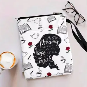 Rose Book Cover with Wrist Strap, Durable Washable Fabric, Zipper Book Protector, Quotation Design, Suitable for Paperback/hardcover Books