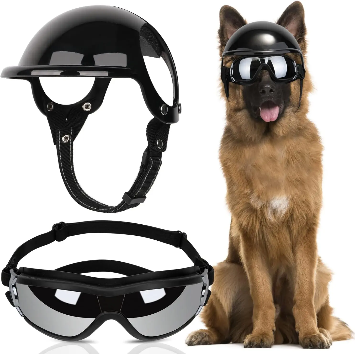 Dog Hat and dog Goggles,UV Protection Doggy Sunglasses,Pet Motorcycle Hat with Ear Holes, Dog UV Protection Goggles with Straps