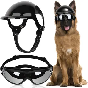 SlowTon Dog Hat and dog Goggles,UV Protection Doggy Sunglasses,Pet Motorcycle Hat with Ear Holes, Dog UV Protection Goggles with Straps