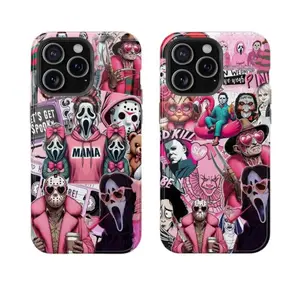 Pink Ghost Face Phone Case|Pink cute Halloween Horror Movies Phone Case|Halloween Ghost Cute Phone Case Compatible Compatible with iPhone 11/12/13/14/15/16/17 (Pro Max/Plus) Suitable as a Gift for Friends and Family