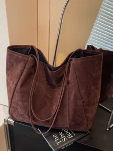 Autumn Winter Fleece Leather Large Capacity Tote Bag, Versatile Fashion Simple Shoulder Bag, Daily Commute Shopping Class Student Handbag, Casual Tote Bag