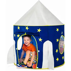 Rocket Ship Tent - Space Themed Pretend Play House Spaceship For Foldable Pop Up Star Blue