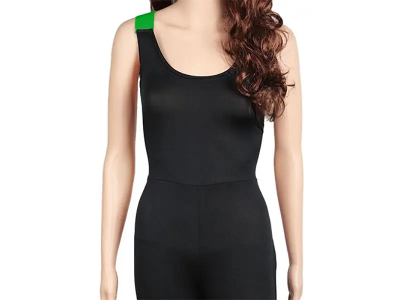 212 MAIN Women's Stretchable Solid Color Low Cut Green 2XL Plus Size Long Sporty Jumpsuit with Contrast Straps - Workout Apparel, Dog & Cat Themed Costume Alternative