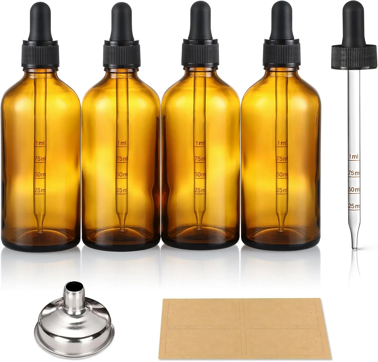 4 oz Dark  Glass Dropper Bottles with Measured Dropper, 4 Pack- 120ml Thick Tincture Bottle with Measurement Eye Droppers, Leakproof Essential Oils Bottle for , Personal Care & Beauty