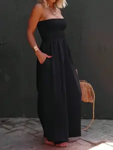 Women's Tight-Fit Wide-Leg Romper, Sleeveless, Casual Summer Style, Flowy Material, with Pockets, Comfortable and Stylish