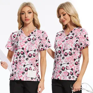Minty Mint Women's Comfortable Easy Fit Lightweight Durable Stretch Printed V-Neck Medical Scrub Top