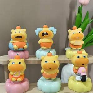 Kawaii Lulu Capybara Car Dashboard Spinning Ornament, Mini Rotating Capybara Figurine for Car Interior & Bedroom Desk, Cute Capybara Decor with Funny Expressions, Fun Gift for Capybara Fans