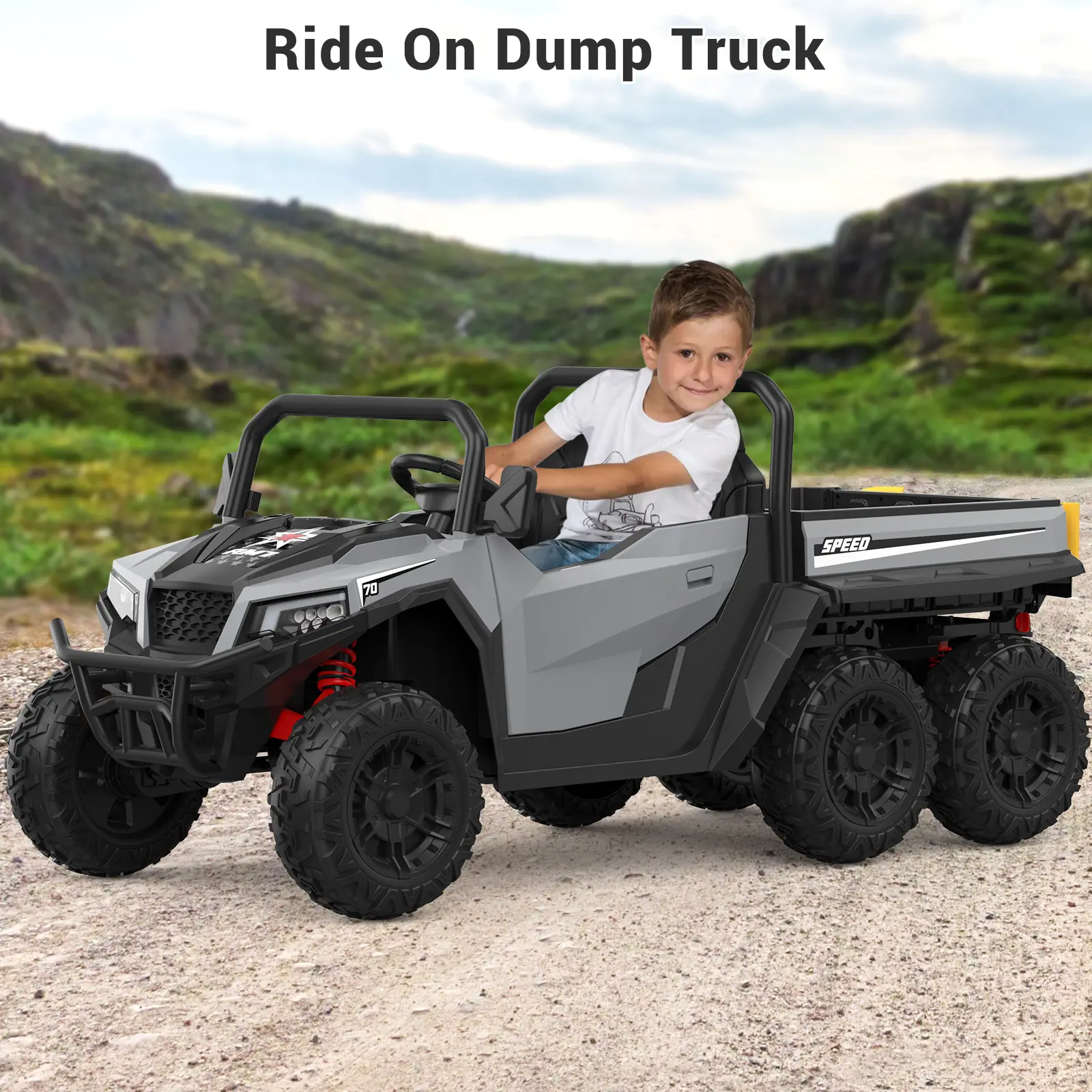 24V Ride on Car with Remote Control, Ride on Dump Truck for Kid with Electric Dump Bed, Extra Shovel, Music Player, Key Start for Safety, Gift for Kids