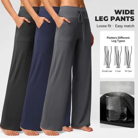 SHOWITTY Women's Plus Size (2xl) 3-Pack Comfy Wide Leg Pajama Pants - Soft 4-Way Stretch High Waist Comfy Pants, Loungewear, Pilates-Ready Flex, From Sleep to Yoga, Machine Washable Sports Bottoms