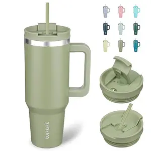 BJPKPK 40 oz Insulated Tumbler With Lid And Straw Stainless Steel Tumblers Cup With Handle For Women And Men,Sage