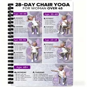 Elderly Chair Yoga Spiral Notebook - 28-Day Full-Body Workout Plan, A5 Thickened Cover, 5.5" x 8.3", Suitable for Women Over 65, Beginners, and Office Professionals - Chair-Side Exercise and Home Fitness Health Guide - Dorian Paper 80g, Structured Weekly