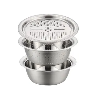 3 Tier Stainless Steel Colander Set for Kitchen Drain Strainer with Bowl Multifunctional Vegetable Fruit Washing Tool
