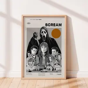 Scream 1996 Movie Poster, Wes Craven Movie, Neve Campbell, Courteney Cox, Minimalist Art