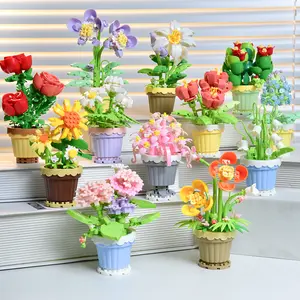 Creative Puzzle Building Block Toy, Flower Pot Design, Perfect Gift & Desktop Decor, Educational & Fun, Suitable for Kids & Adults, Stem Construction Set