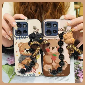 soft case Back Cover Phone Case For MOTO G Play 2025/G Power 2025 Dirt-resistant Cartoon cute protective case Skin-friendly feel silicone Simplicity Black pearl pendant phone case