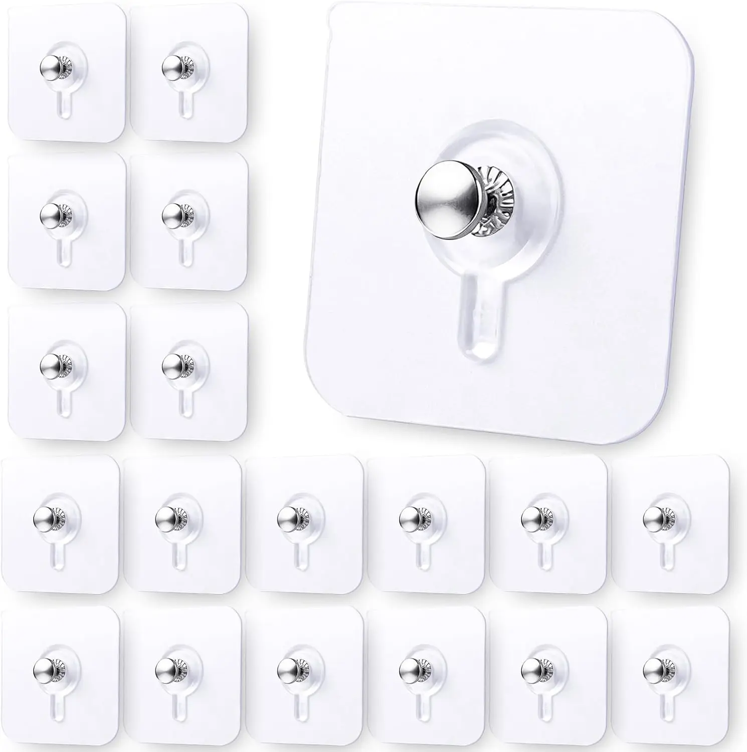 Adhesive Wall Hangers 35P, Transparent Picture Hangers Without Nails, Damage-Free Wall Clock Hanger for Bathroom, Kitchen, Home and Office, Single 11 lbs Load Max