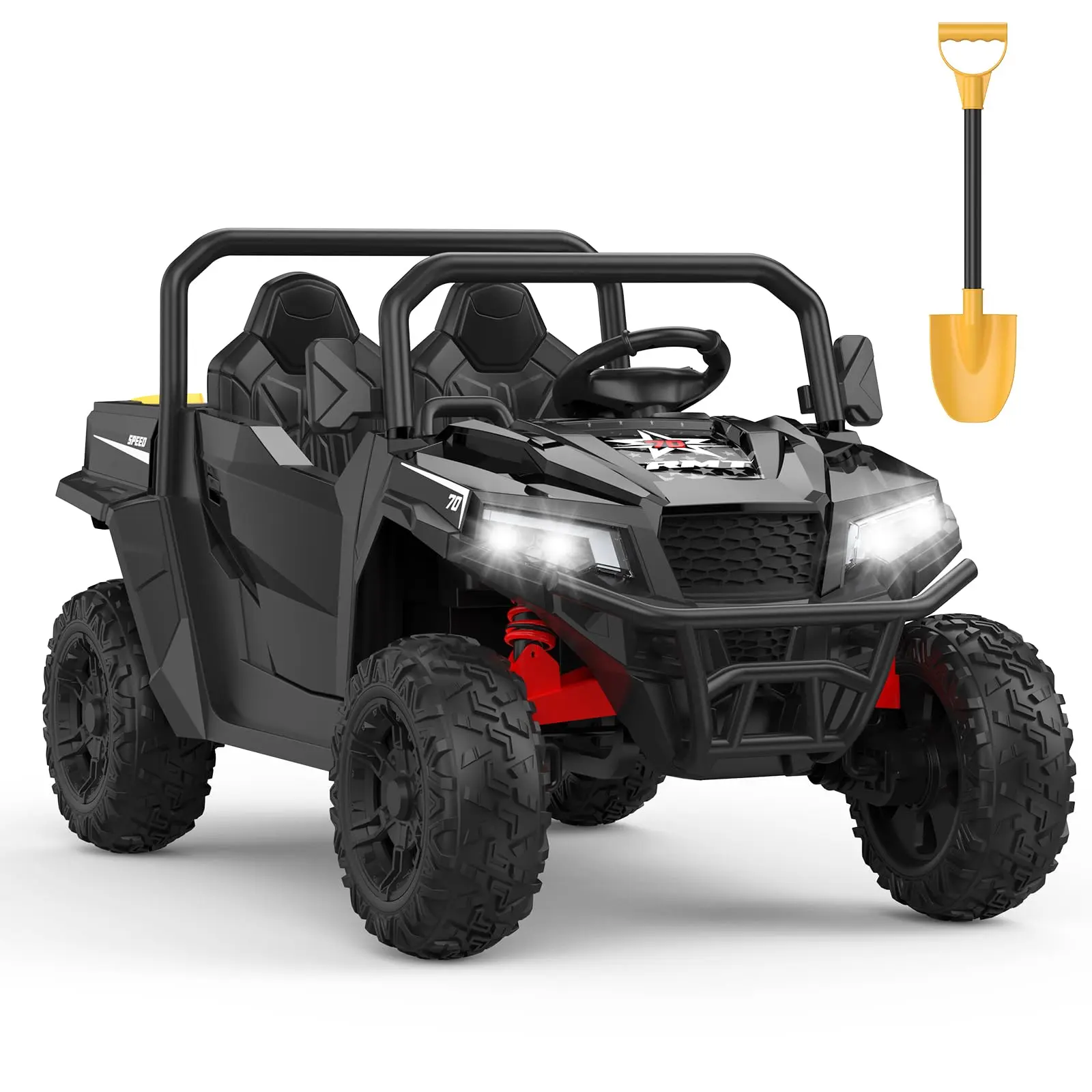 GARVEE 24V 4x4 Battery-Powered Electric Ride-On Dump Truck ATV Ride On Car for 6-8 Years - Auto-Lift Bed, Remote Control, Interactive Shovel, Bluetooth Speaker, Durable Design, 4 Spring-Suspension Wheels, LED Headlights, 74.5 lbs, Birthday Gift