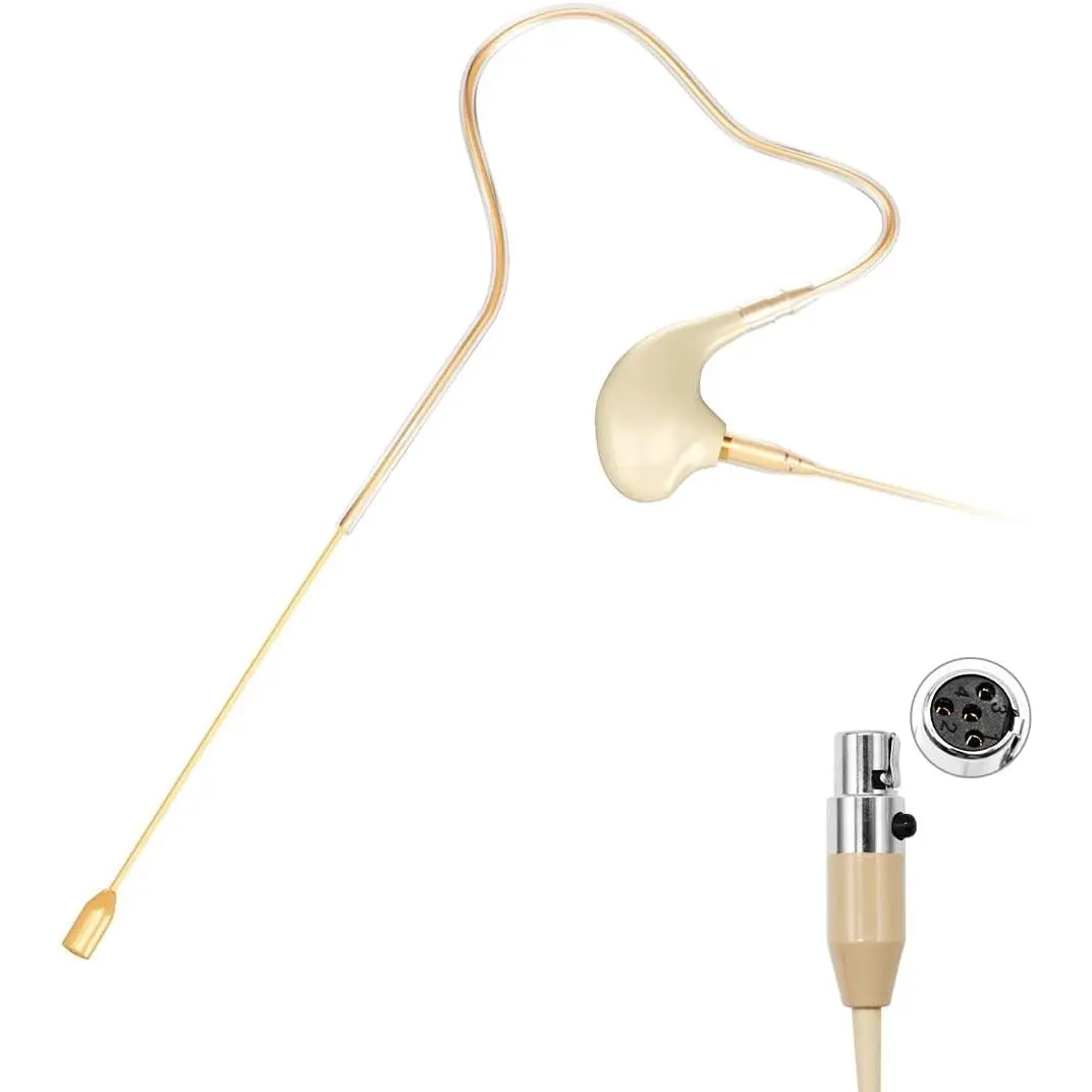 Headset/Headworn Microphone Single Earset Ear-hook Over Ear Hanging Condenser Mic Compatible with Shure Wireless System Bodypack Transmitter, Ideal for Performance, Theater, Lecture - Beige D4