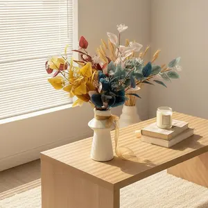 Eco-Friendly 3-Branch Fruiting Eucalyptus Artificial Greenery Apple Leaf Recyclable Wedding Arrangements Sustainable Home Decor Botanical Style Displays Dark Blue Silk Plants Ornaments