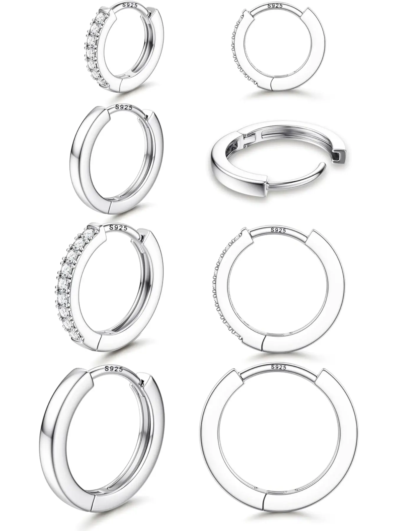 4 Pairs Hoops Earrings for Women 925 Sterling Silver Earrings for Women Hypoallergenic Small Silver/Gold Huggies Earrings Mini Cartilage Sleeper Earrings Hoop Earring Set (6/8/10/12mm)