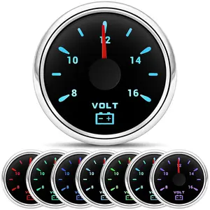 Voltmeter 2-1/16" 52mm Voltage 8-16 Volts 7 Color Backlight AUTO Gauge for 12V/24V Car Boat Marine Truck Black