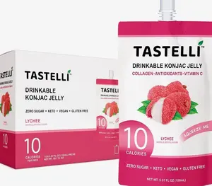 Tastelli Konjac Jelly Infused with Collagen Drink + Vitamin C + Antioxidants / 10 Calories, Vegan, Zero Sugar/Healthy Drinkable Dessert Pouch / (Lychee) - 150mL x 10 Pouches