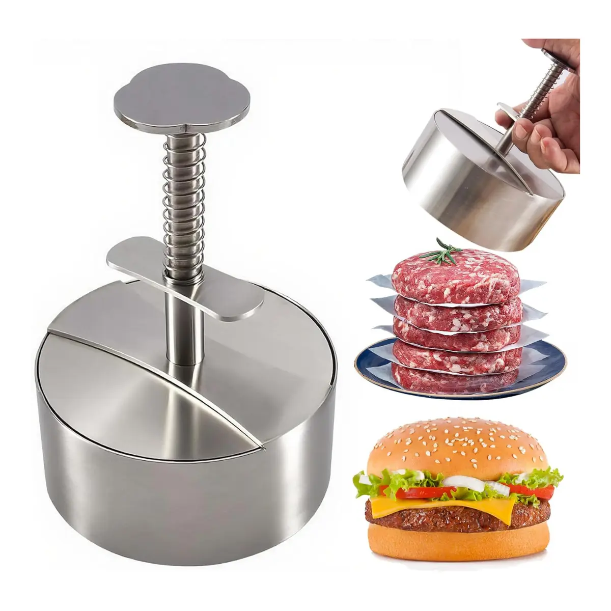 4 Inch Stainless Steel Hamburger Press, Burger Patty Maker with 150 Patty Papers