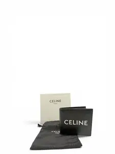 Pre-owned Celine CALFSKIN LEATHER Small Leather Goods BLACK MEN BI FOLD WALLET IN SMOOTH WITH A PRINTED LOGO