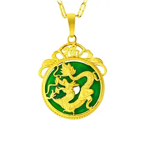 Tyrannosaurus Dinosaur Pendant Necklace - 4.1x3cm Copper Gold-Plated Amulet, Unisex Modern Versatile Jewelry with Dragon Soaring Round Disc Peace Buckle, High-Quality Unique Animal Theme Necklaces for Women Valentine's Gift