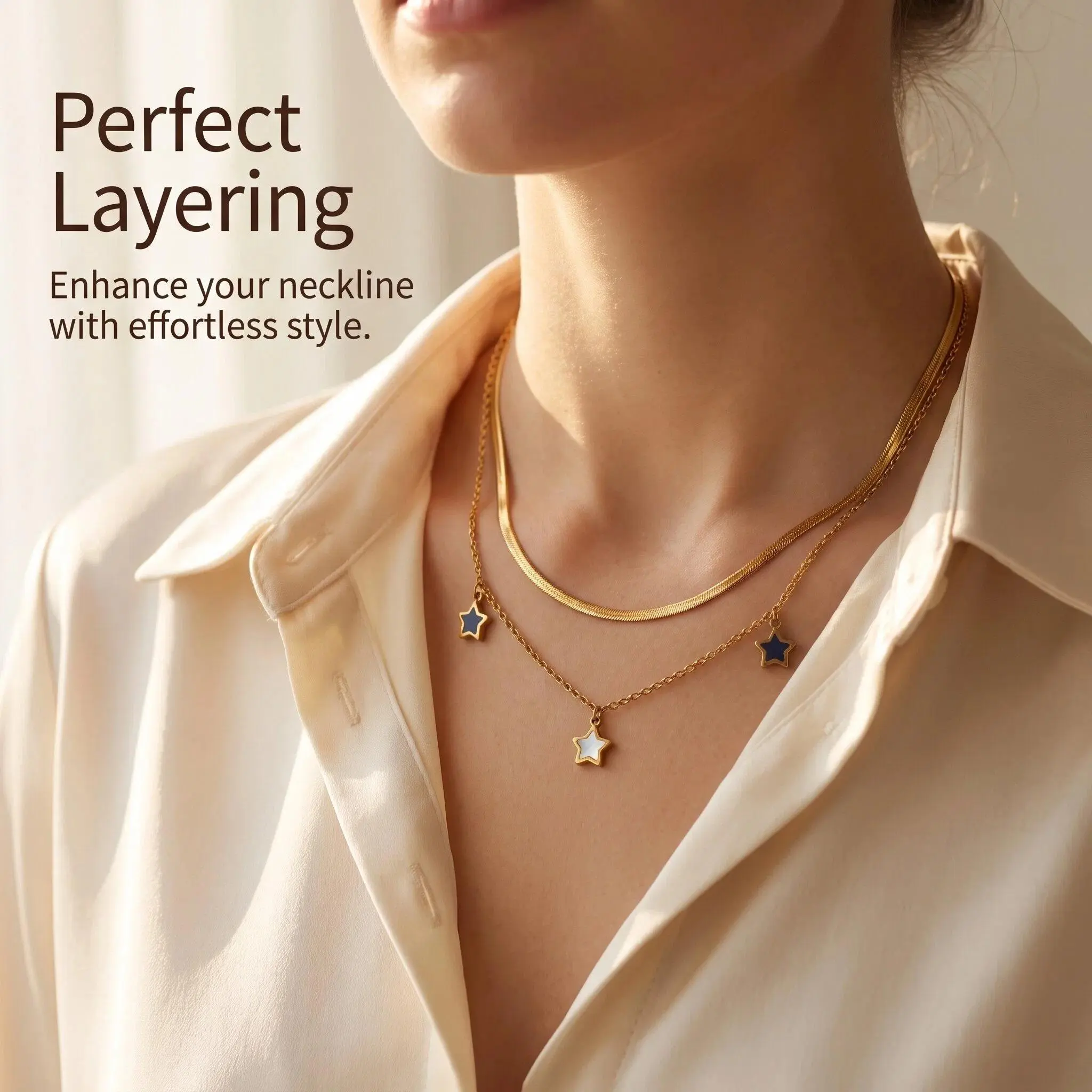 Women's Precisely Crafted Gold-Plated Multi-Layered Star-Shaped Necklace, Gold Statement Chain with My Little Star Book Pendant & Birthstone Amulet, Fashionable Accessory for Evening/Casual Wear to Enhance Your Necklace