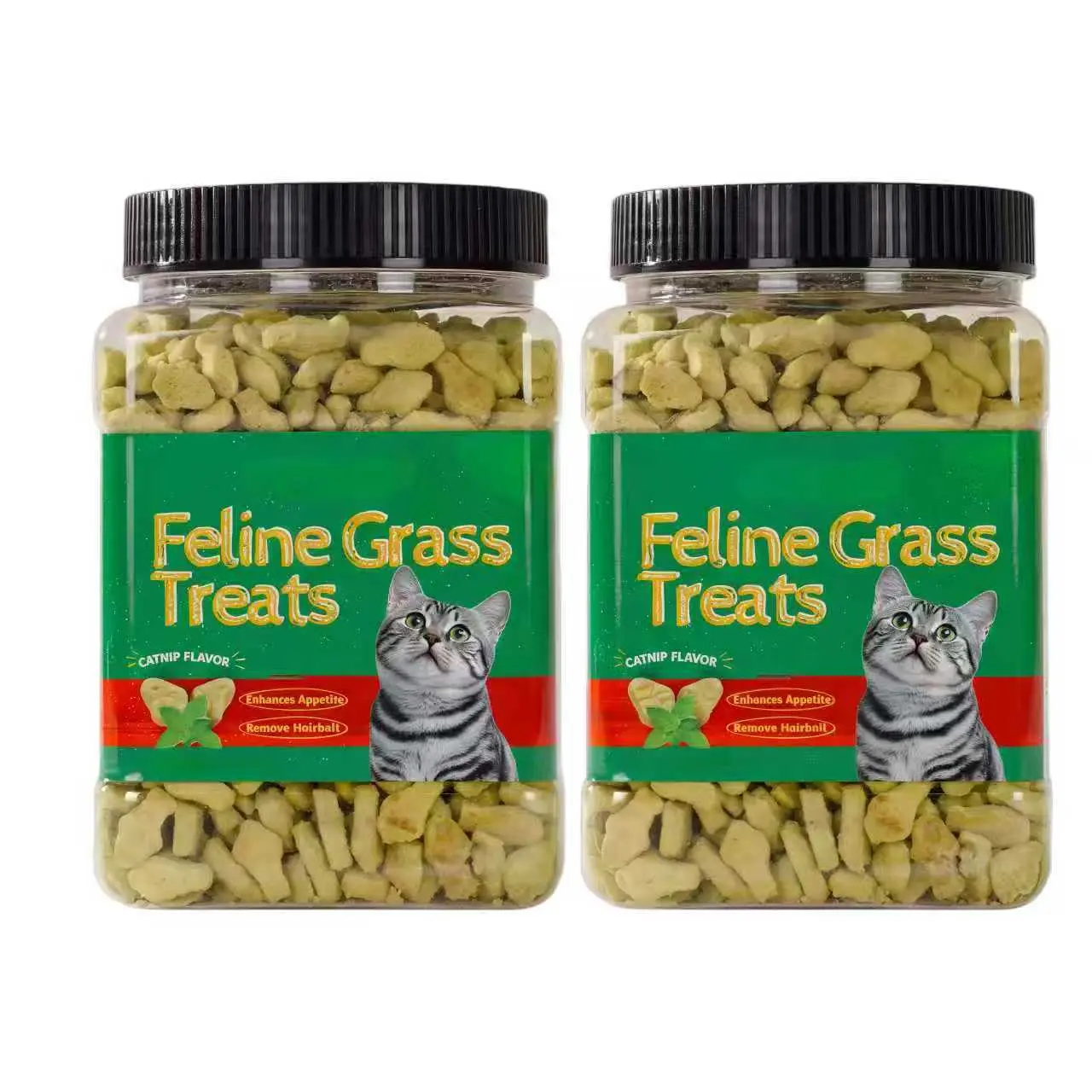 2PCS Multi-Pack Cat Grass Treats with Salmon & Catnip - Teeth Cleaning, Hairball Control, Training Snacks, No Vitamin Added (12.3oz)