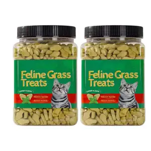 2PCS Cat Grass Treats with Salmon & Catnip | Hairball control and Training treats | Teeth cleaning snack Reduce plaque (12.3oz, Salmon & Catnip Flavor)