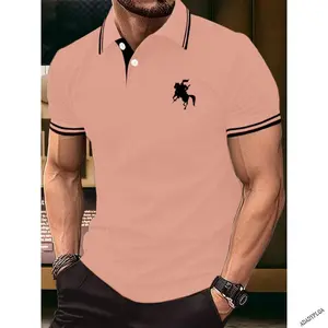 Men's Black Executive Polo - Horse Emblem, Stretch Collar Shirt for Work & Summer   Menswear Top